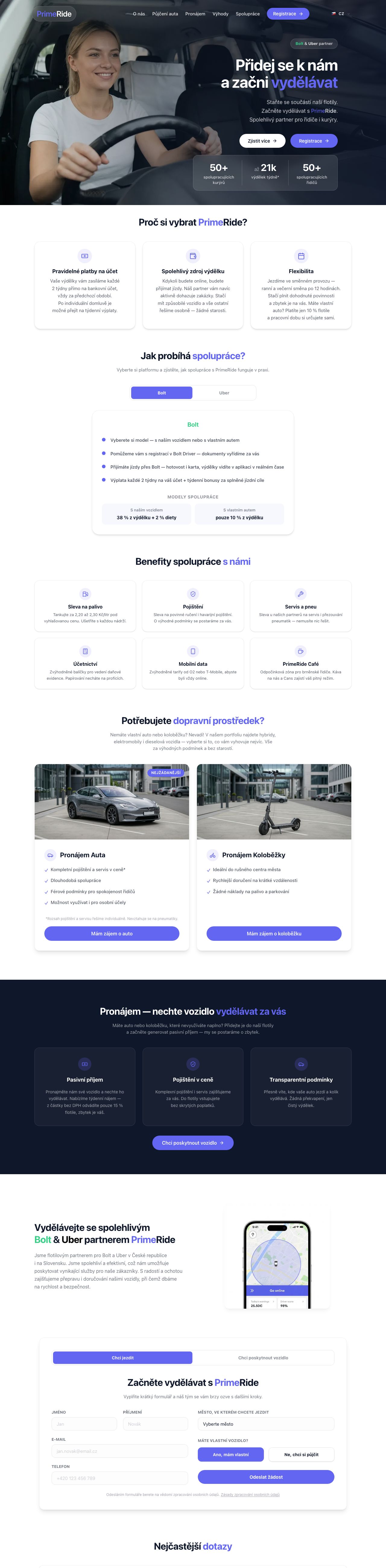 PrimeRide — průjezd webem